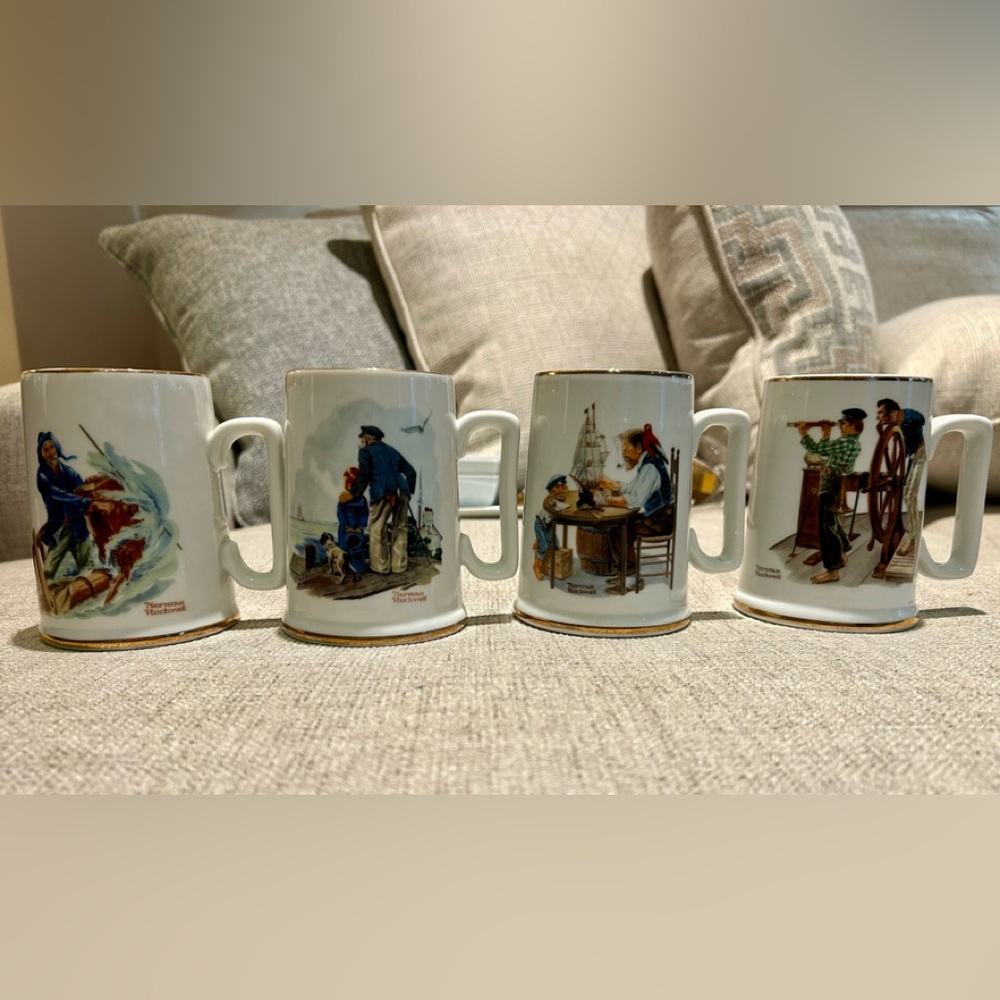 Nautical Themed Ceramic Mug with Gold Trim